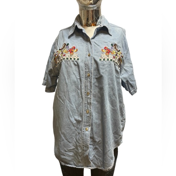 Embroidered Denim Button Down Shirt - Picture 2 of 2